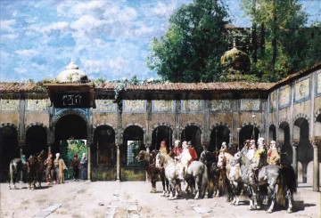 the laughing cavalier Painting - Cavalieri Circassi Che Aspettano Il Loro Capo Arabian Alberto Pasini